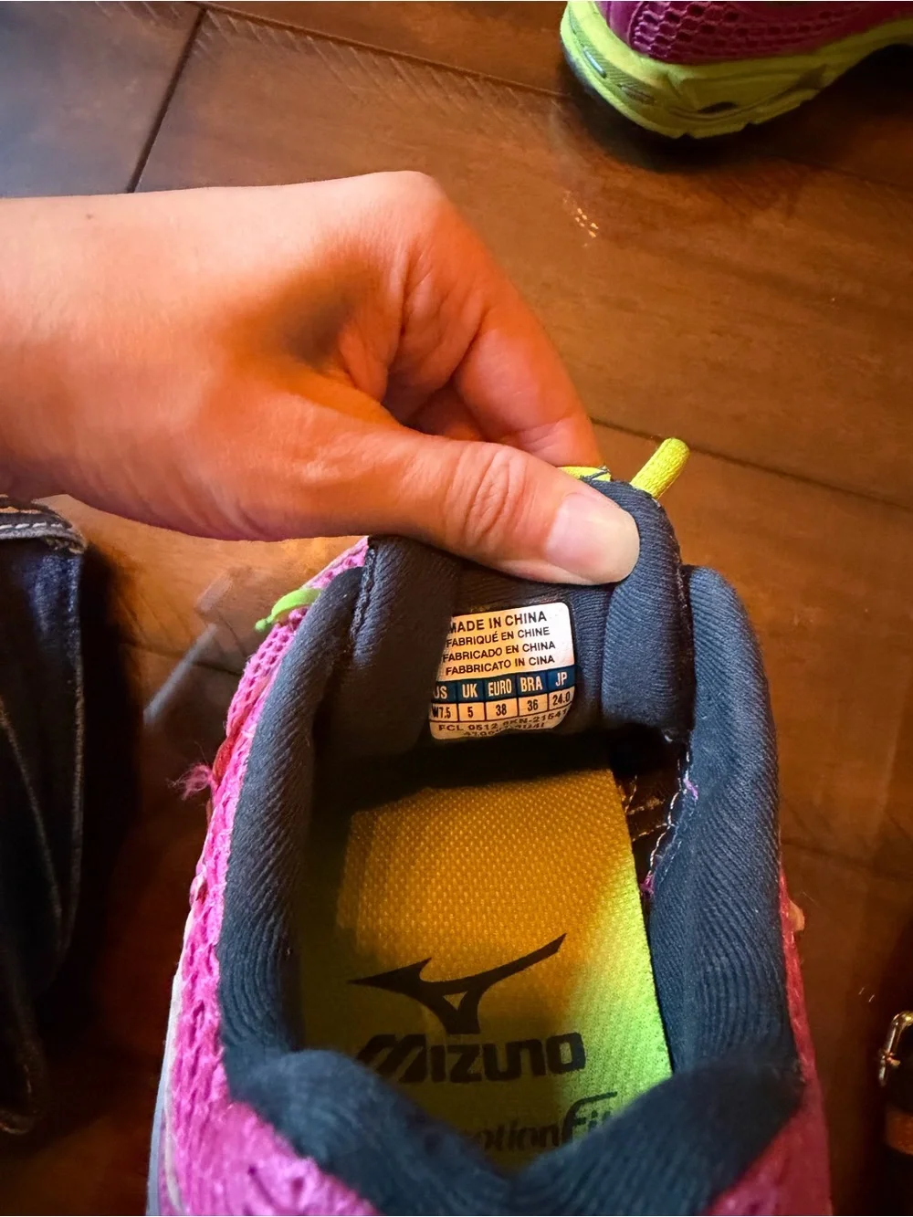 Mizuno Womens Pink and Neon Green Mesh Running Shoes
